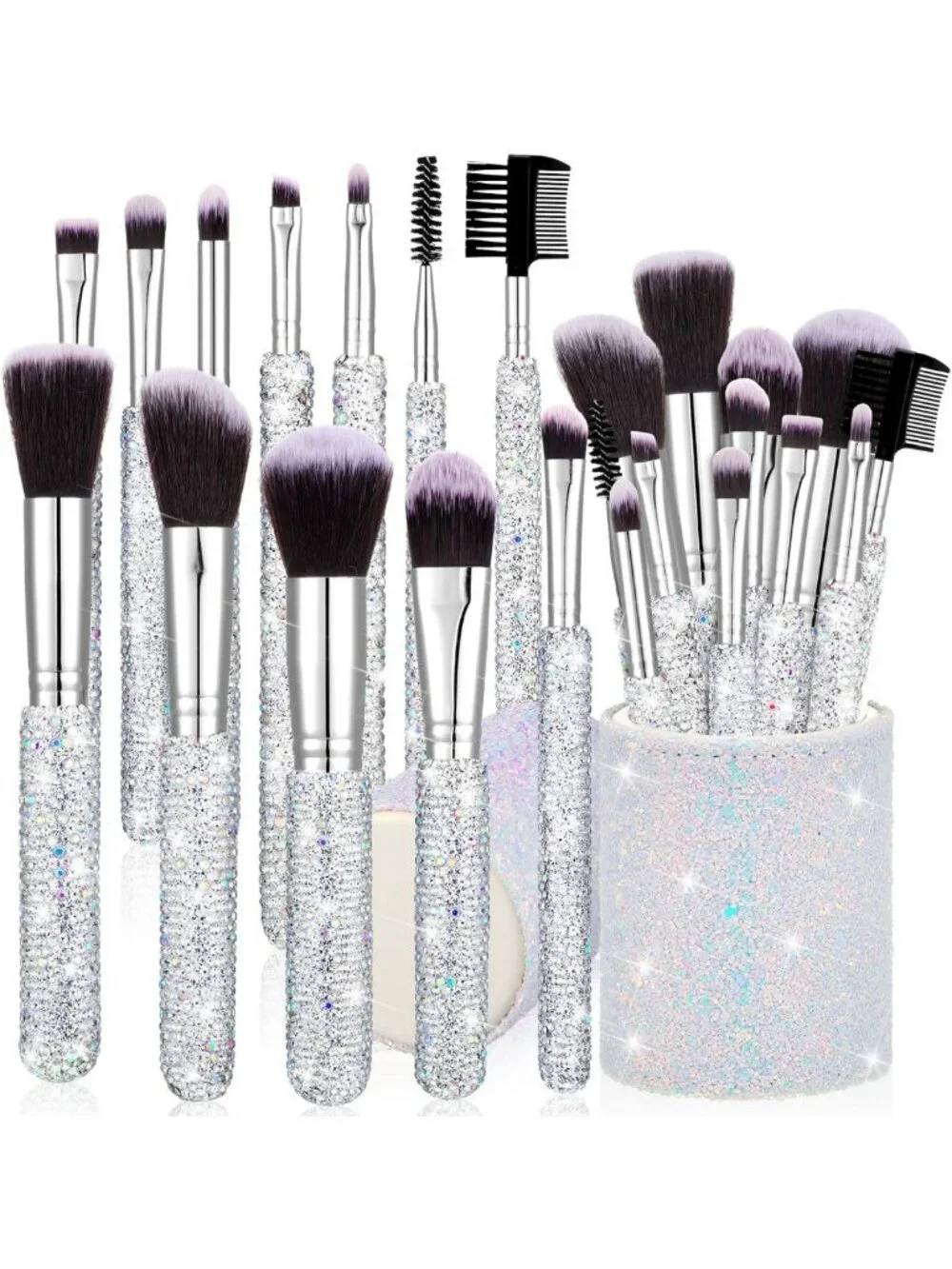 13 Pcs Bling Rhinestone Makeup Brush Set - Crystal Face & Eye Beauty Tools